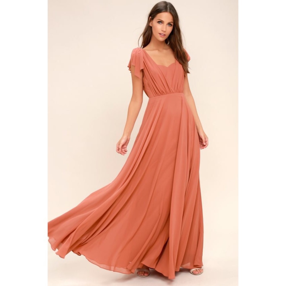 Lulu’s Falling For You Dress Rusty Rose XS